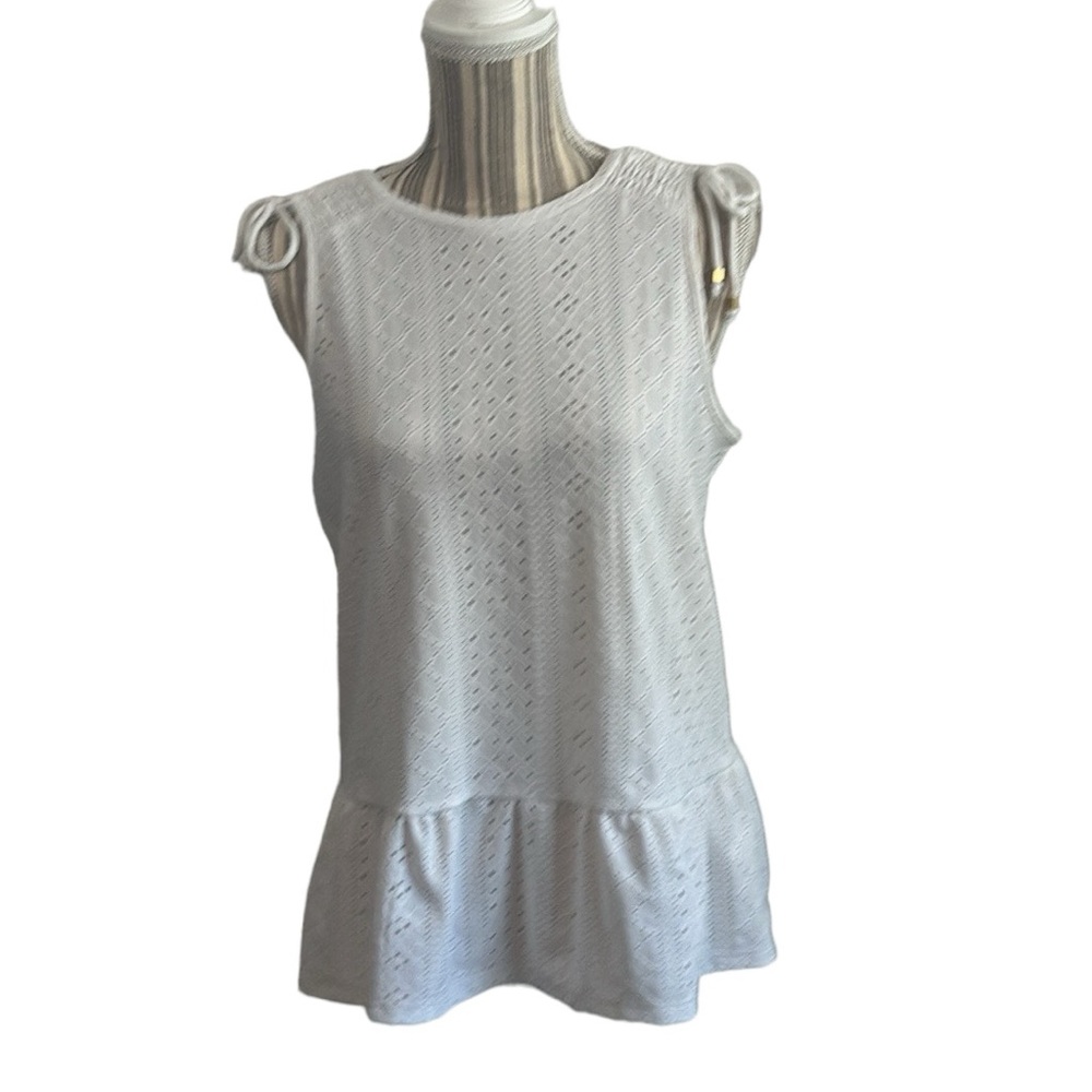 Michael Kors S white lace sleeveless top with square gold tie ends